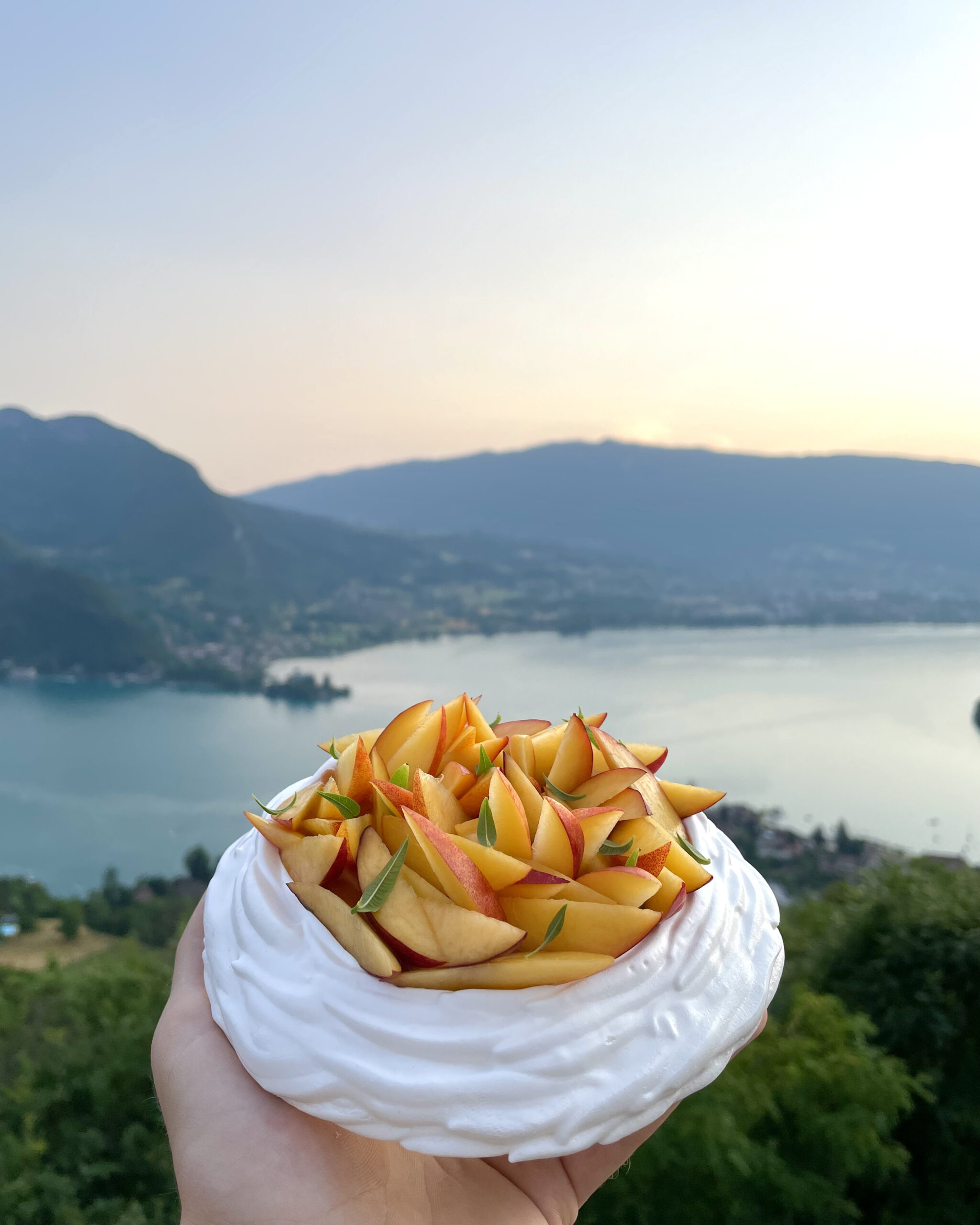 pavlova aux pêches abricots et verveine